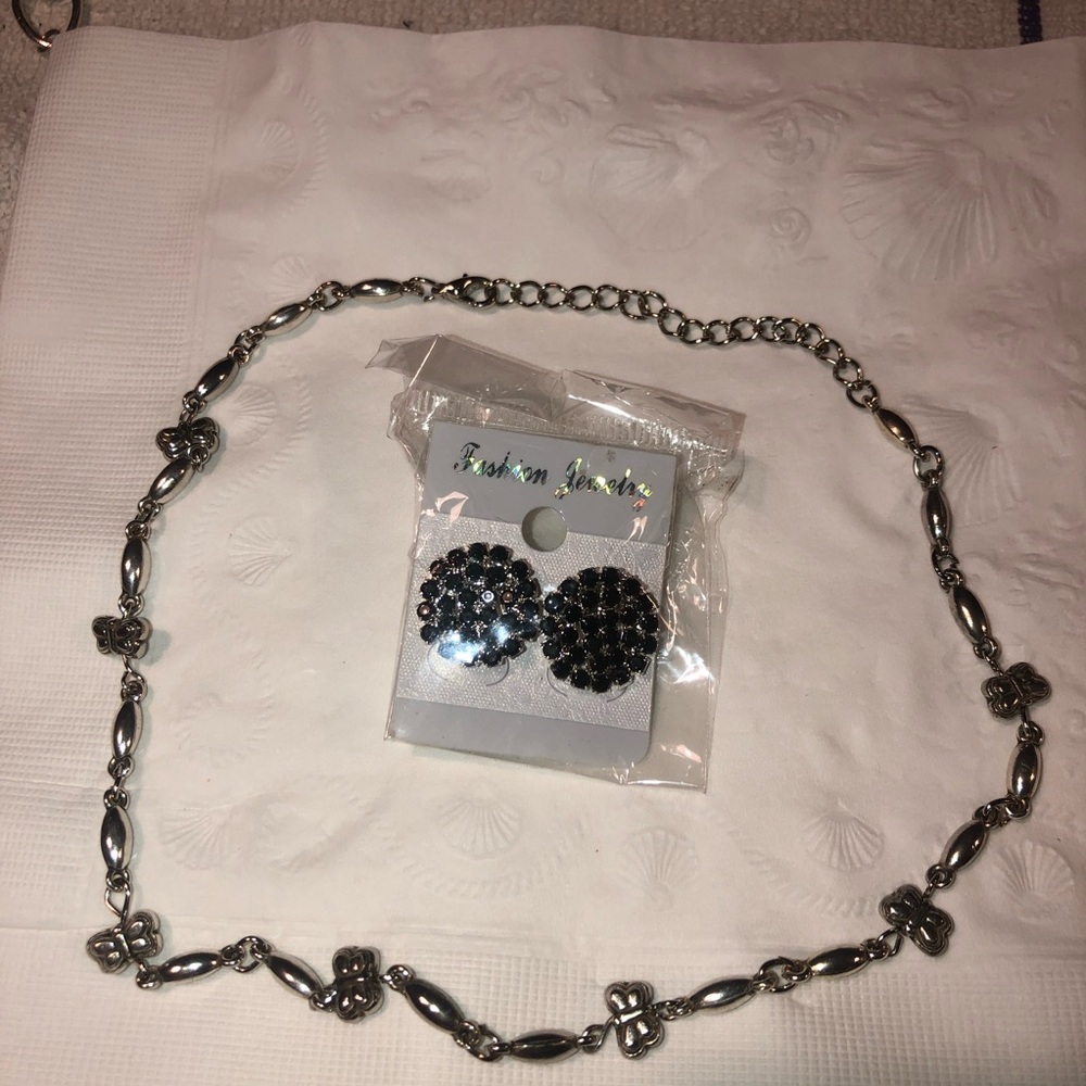 Faux Silver Butterfly Necklace & New Earrings